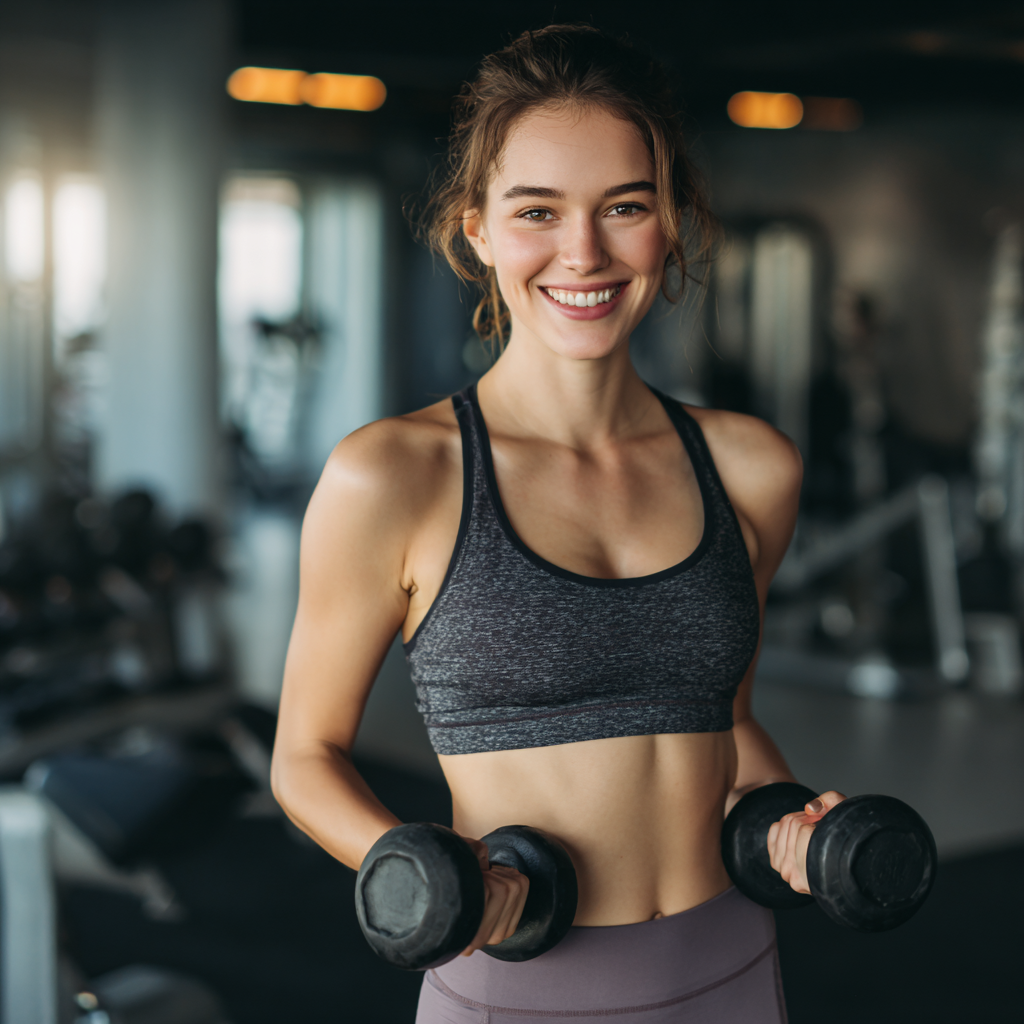Focused European man in his 30s concentrating during workout with closed eyes in meditation pose, surrounded by gym equipment in soft lighting